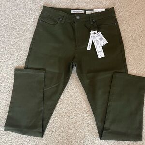 Olive Green Slim Straight Jeans with Full-Length Cut